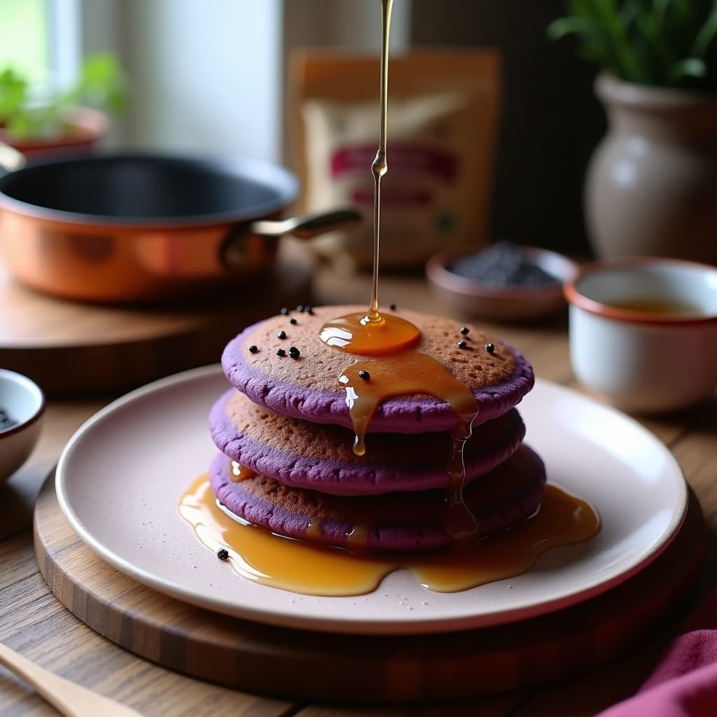 Tortitas de Maíz Morado y Semillas de Amapola: Desayuno Sin Gluten y Rápido en Sartén Antiadherente