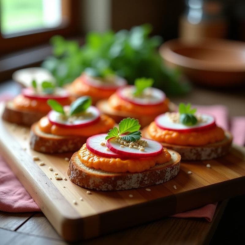 Tostadas de Pan de Centeno con Crema de Lentejas Rojas y Rabanitos: Receta Sin Gluten
