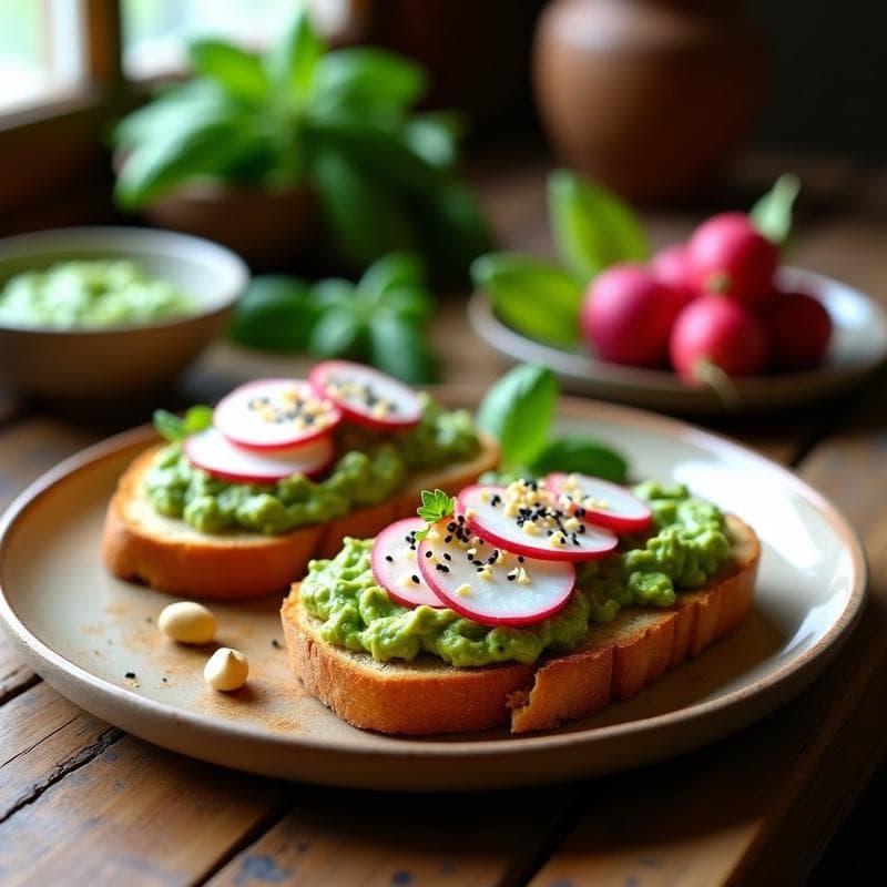 Tostadas de Pan de Almendra con Pesto de Rábanos y Anacardos: Desayuno Keto y Crujiente