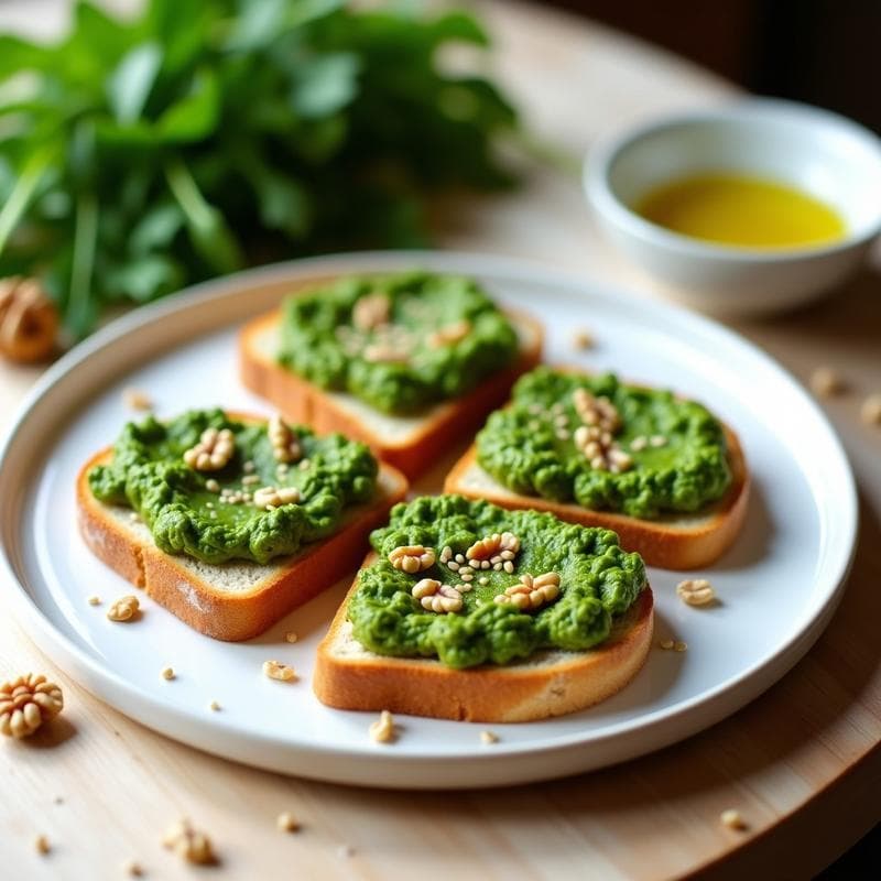 Tostadas de Pan de Centeno con Paté de Berros y Nueces: Desayuno Detox