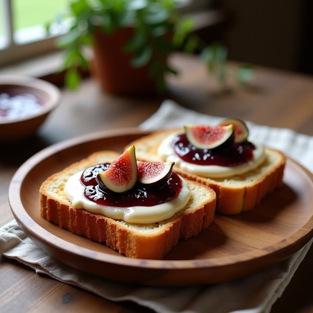 Tostadas de Pan de Plátano con Cream Cheese de Anacardos y Mermelada de Higo: Desayuno Sin Gluten y Vegano