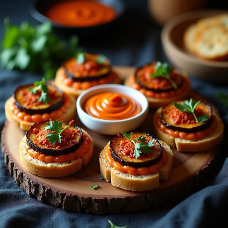 Tostadas de Pan de Sorgo con Hummus de Lentejas Rojas y Berenjena Asada: Aperitivo Etíope