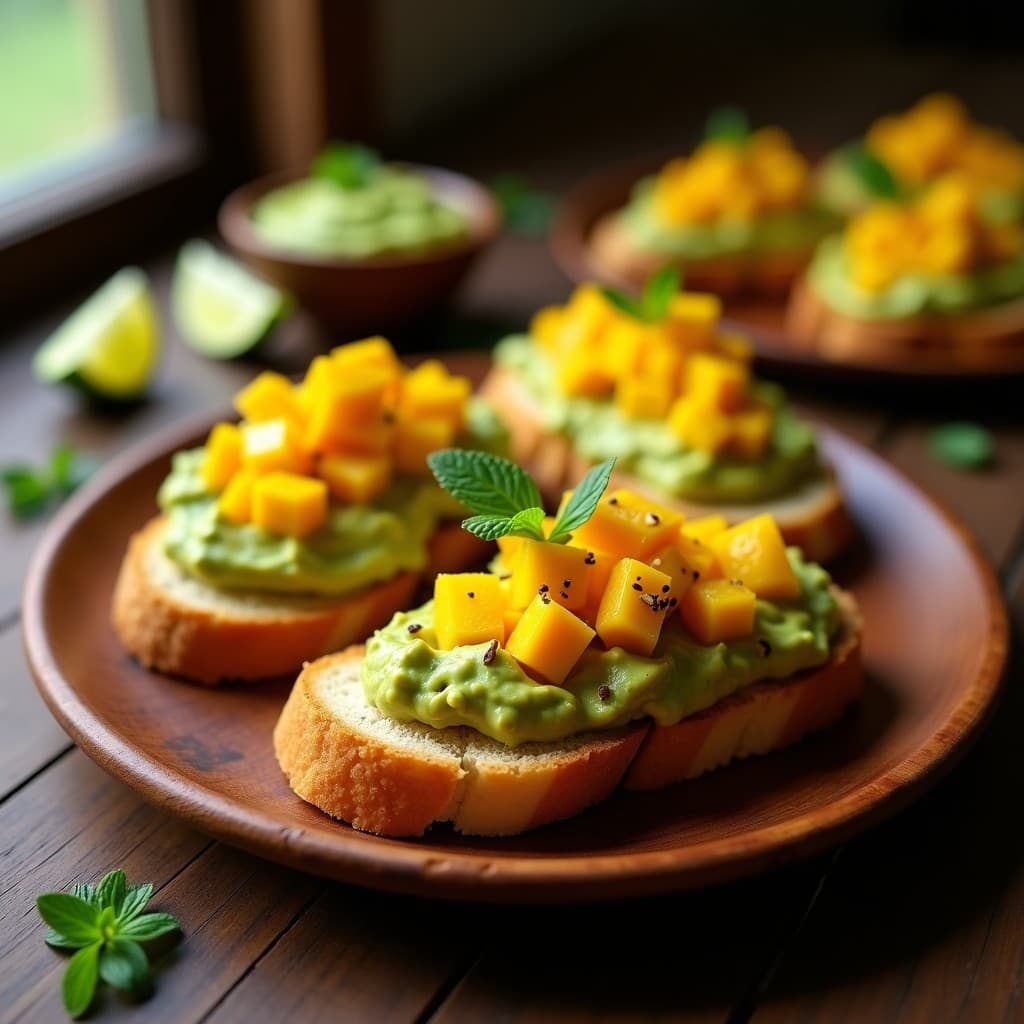 Tostadas de Pan de Yuca con Guacamole de Mango y Habanero: Entrante Colombiano Picante