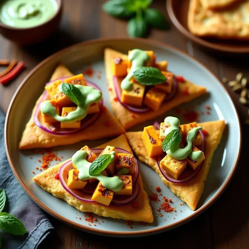 Tostadas de Paneer Tikka con Salsa de Mentas: Aperitivo Indio Vegetariano en Airfryer
