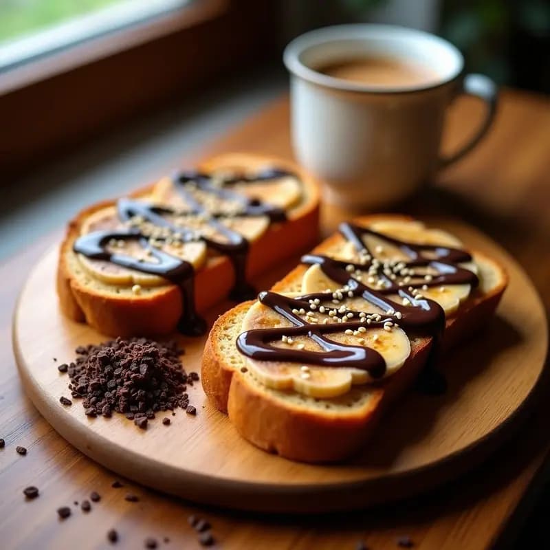 Tostadas de Pan de Plátano con Crema de Cacahuete y Toppings de Chocolate Negro: Desayuno Fit