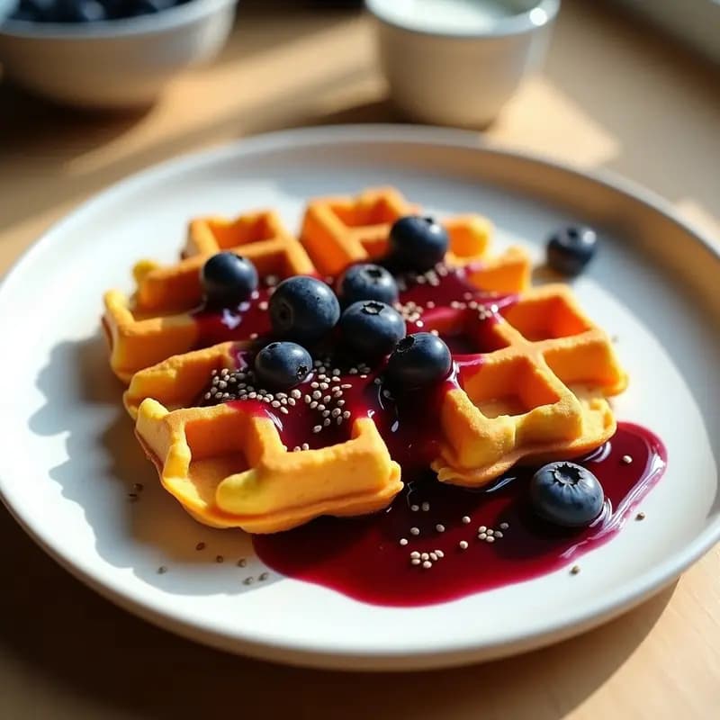 Waffles de Boniato y Cúrcuma con Salsa de Arándanos: Desayuno Antiinflamatorio en Airfryer