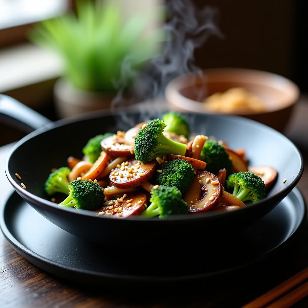 Wok de Brócoli y Champiñones con Salsa de Ostas: Receta China Vegana en 15 Minutos