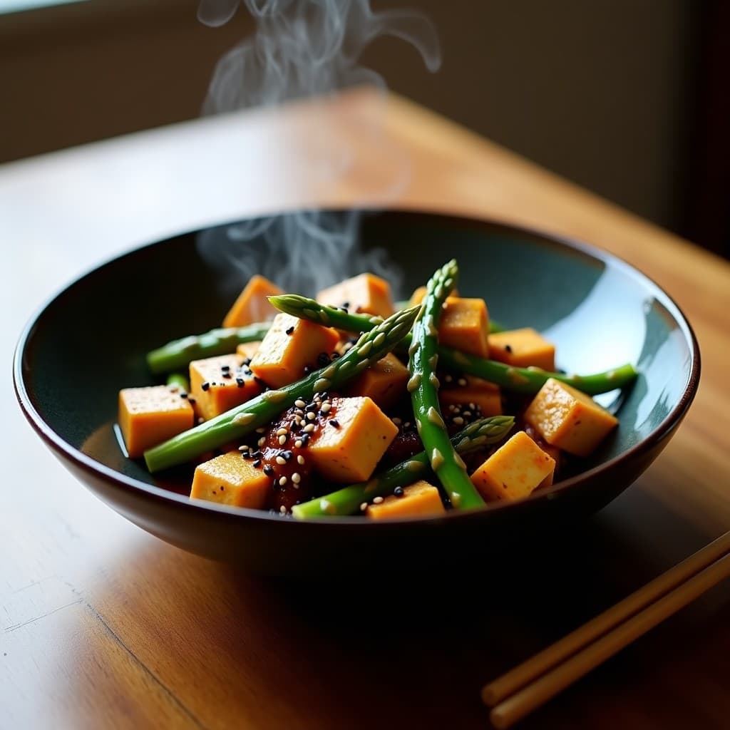 Wok de Tofu y Espárragos con Salsa de Ostra Vegetal: Receta Vegana y Alta en Umami