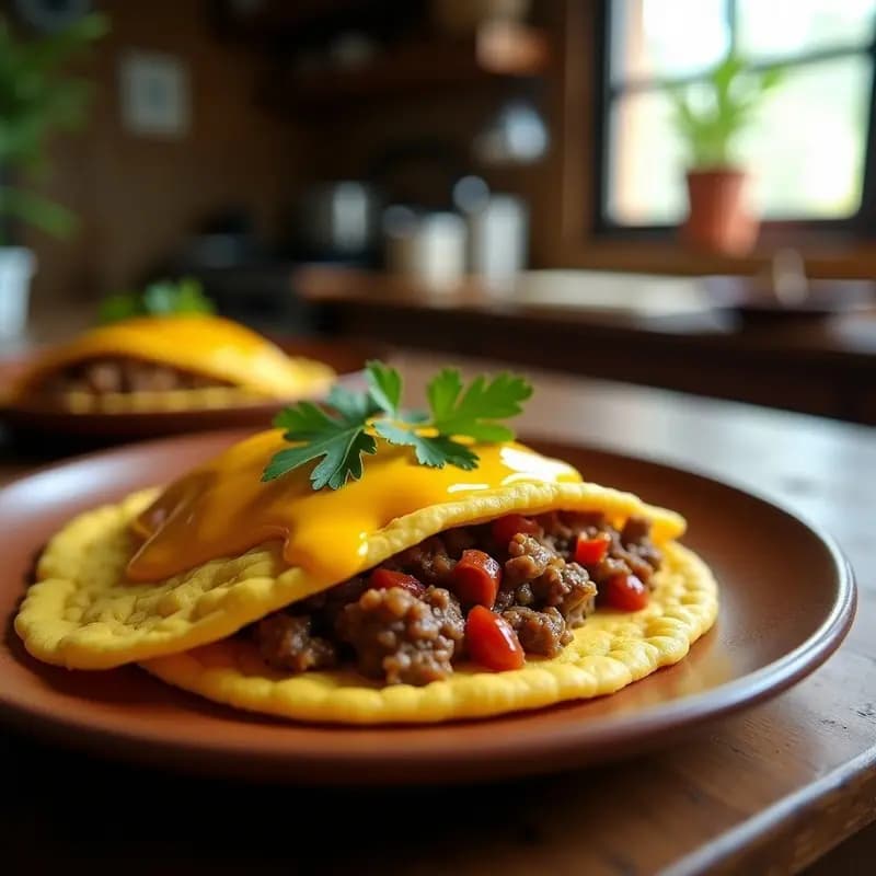 Arepa de Maíz Amarillo con Pabello de Res y Queso de Cúrcuma: Receta Colombiana Fusion