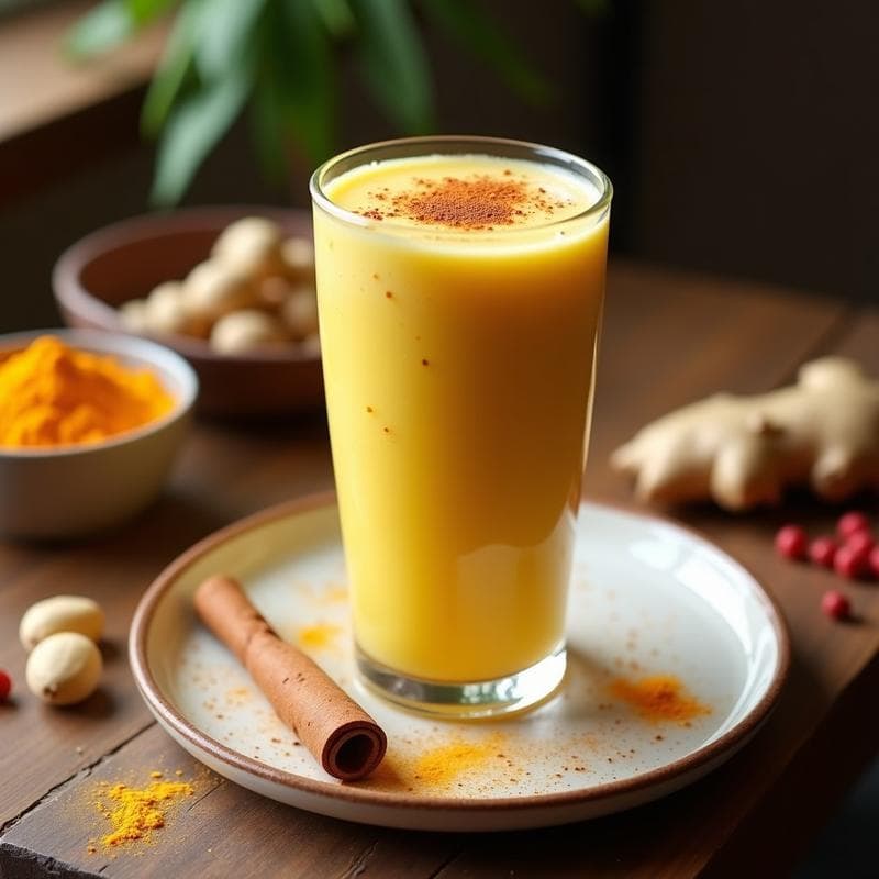 Batido de Cúrcuma y Pimienta Rosa con Leche de Macadamia: Bebida Golden Antiestrés