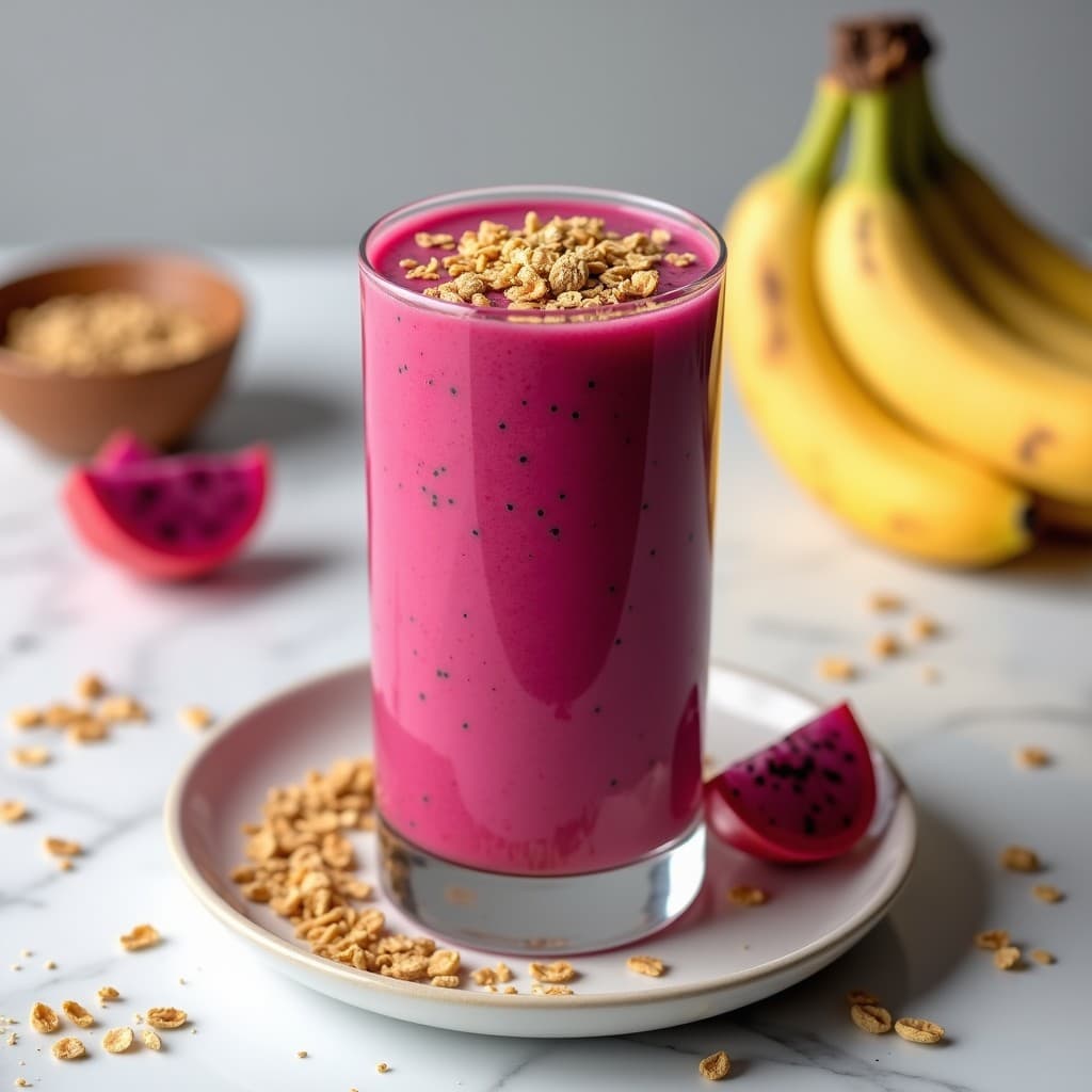 Batido de Pitaya Roja y Leche de Avena con Granola: Desayuno Antioxidante y Sin Lactosa