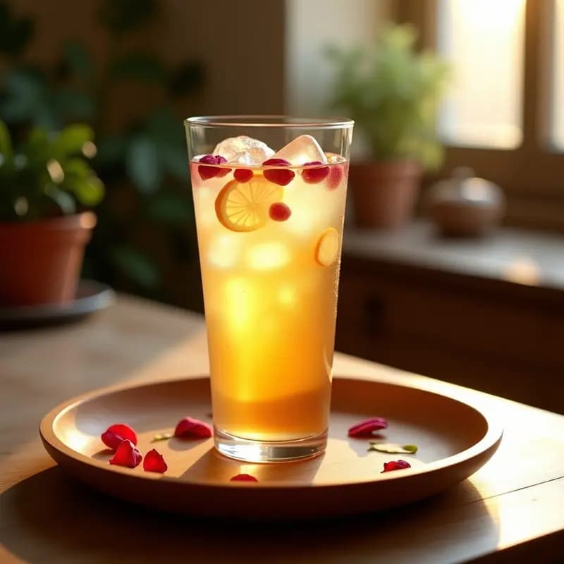 Bebida de Agua de Rosas y Limón con Hielo de Ginseng: Infusión Iraní Antiestrés
