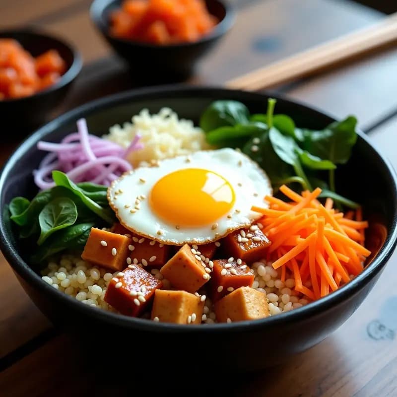 Bibimbap de Coliflor y Brotes de Soja: Versión Coreana Low-Carb y Vegana