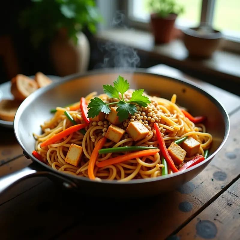 Bihun Goreng con Tofu y Verduras: Receta Indonesa Vegana y Sin Gluten en Wok