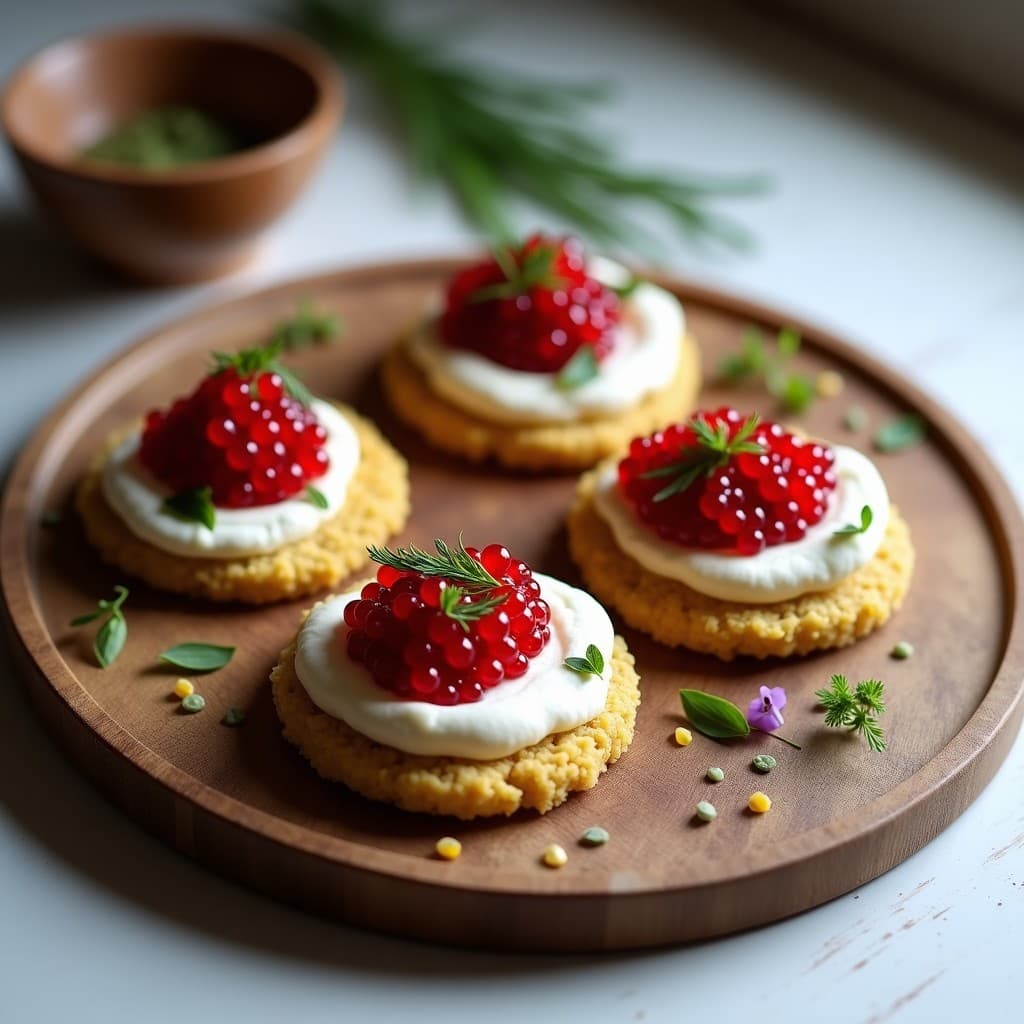 Blinis de Quinoa con Caviar de Remolacha y Crema de Anacardos: Entrante Ruso-Vegano