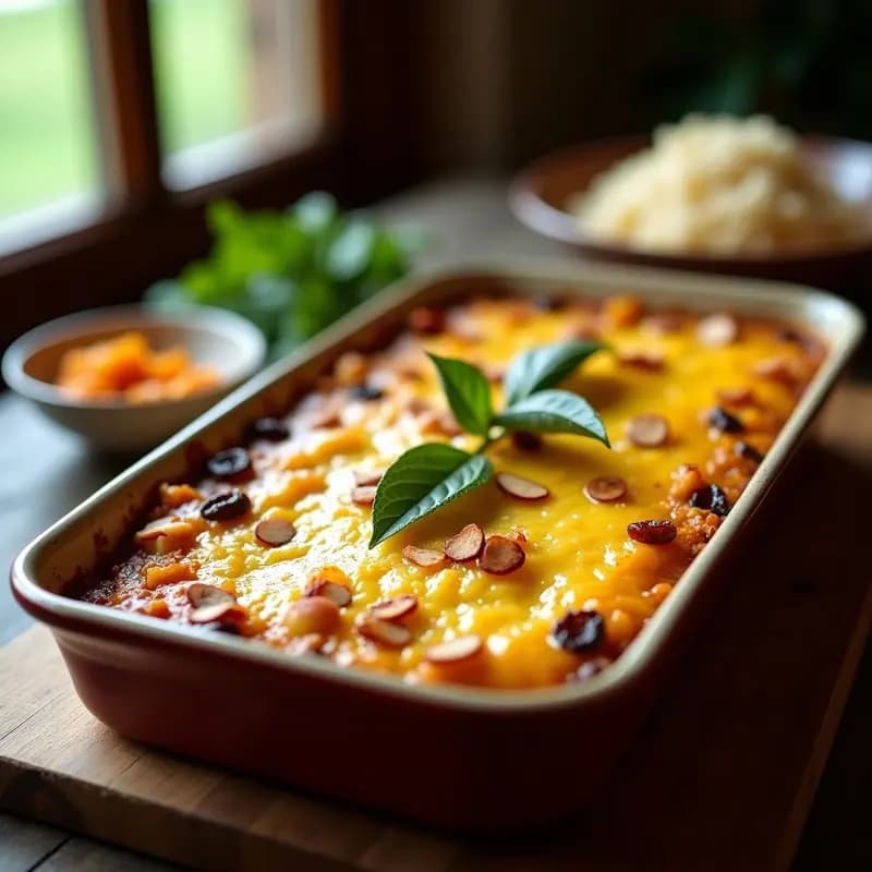 Bobotie Sudafricana con Carne Picada y Hojas de Laurel: Receta Dulce-Especiada en Horno