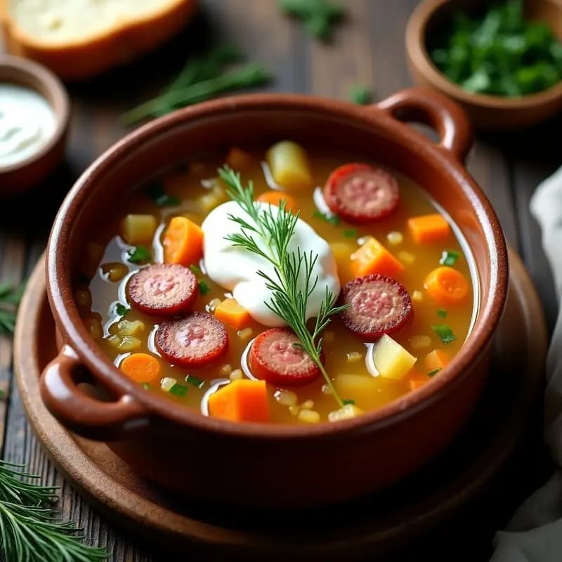 Borshchok de Col y Salchicha: Sopa Ucraniana Económica y Reconfortante