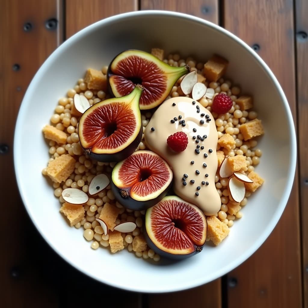Bowl de Amaranto con Higos Asados y Crema de Tahini: Postre Saludable Sin Azúcar en 10 Minutos