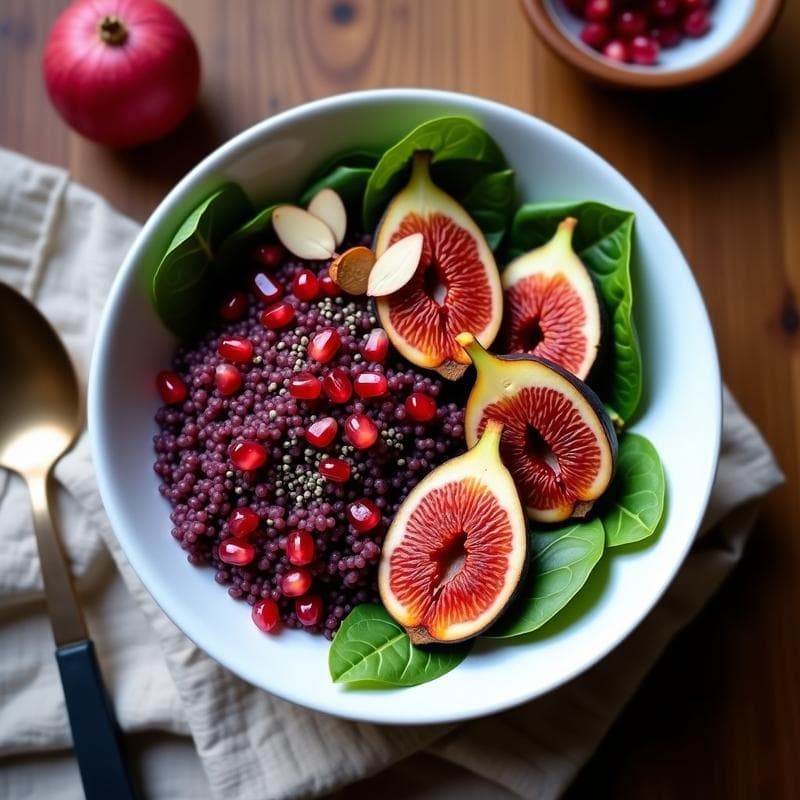 Bowl de Quinoa Morada con Higos Asados y Vinagreta de Granada: Desayuno Antiox