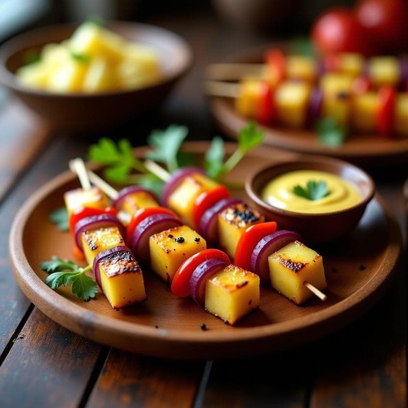 Brochetas de Corazón de palmito y Piña con Salsa de Mostaza y Miel: Receta Brasileña en Grill