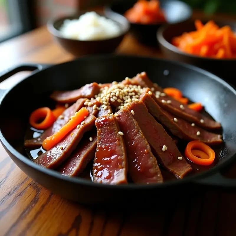 Bulgogi Coreano de Carne de Res Marinada: Receta en Sartén con Salsa de Sésamo y Pegajosa