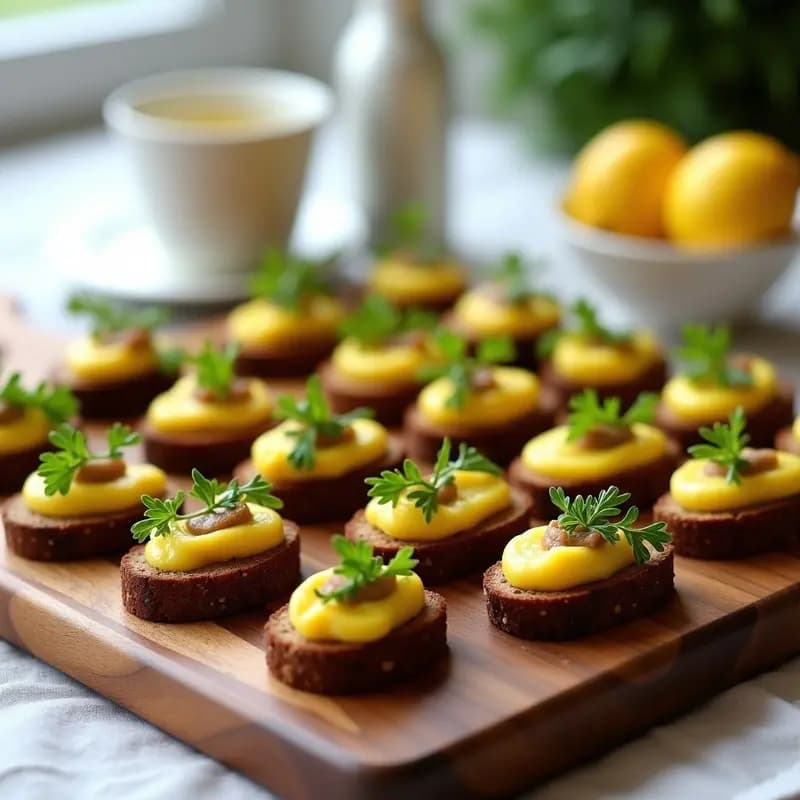 Canapés de Pan de Centeno con Paté de Anchoas y Mantequilla de Limón: Receta Escandinava para Fiestas
