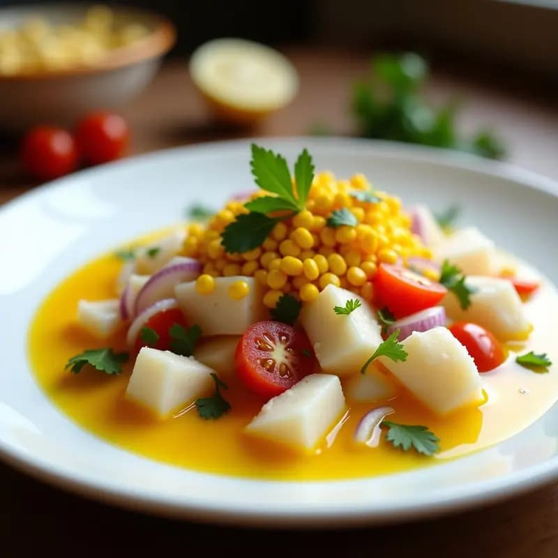Ceviche de Corvina con Leche de Maracuyá y Maíz Tostado: Receta Ecuatoriana Fresca y Ácida