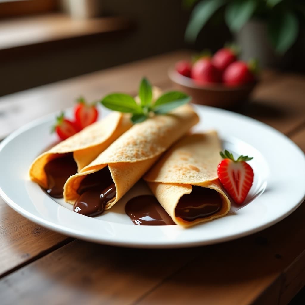 Crepes de Harina de Almendra con Relleno de Nutella Casera y Fresas: Desayuno Sin Gluten