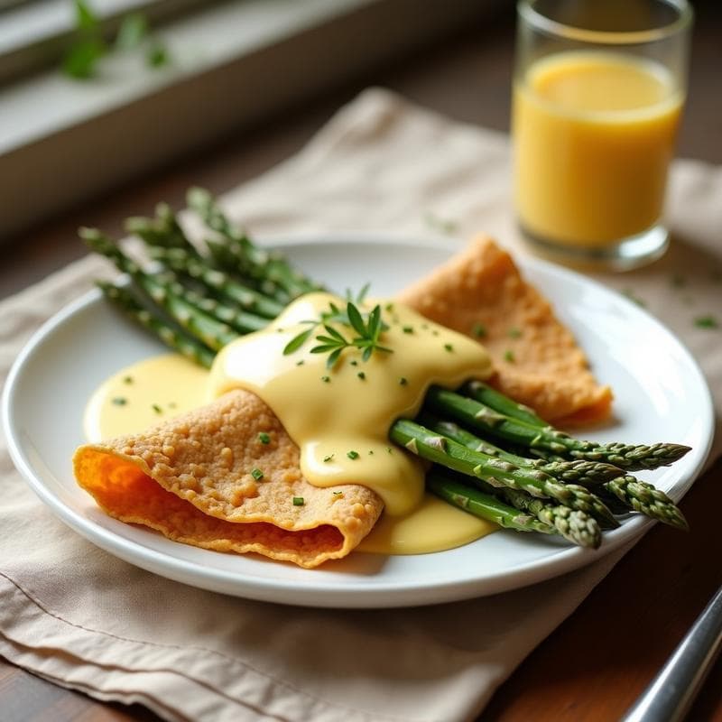 Crepes de Harina de Garbanzo con Espárragos y Salsa Hollandesa Vegana: Desayuno Gourmet