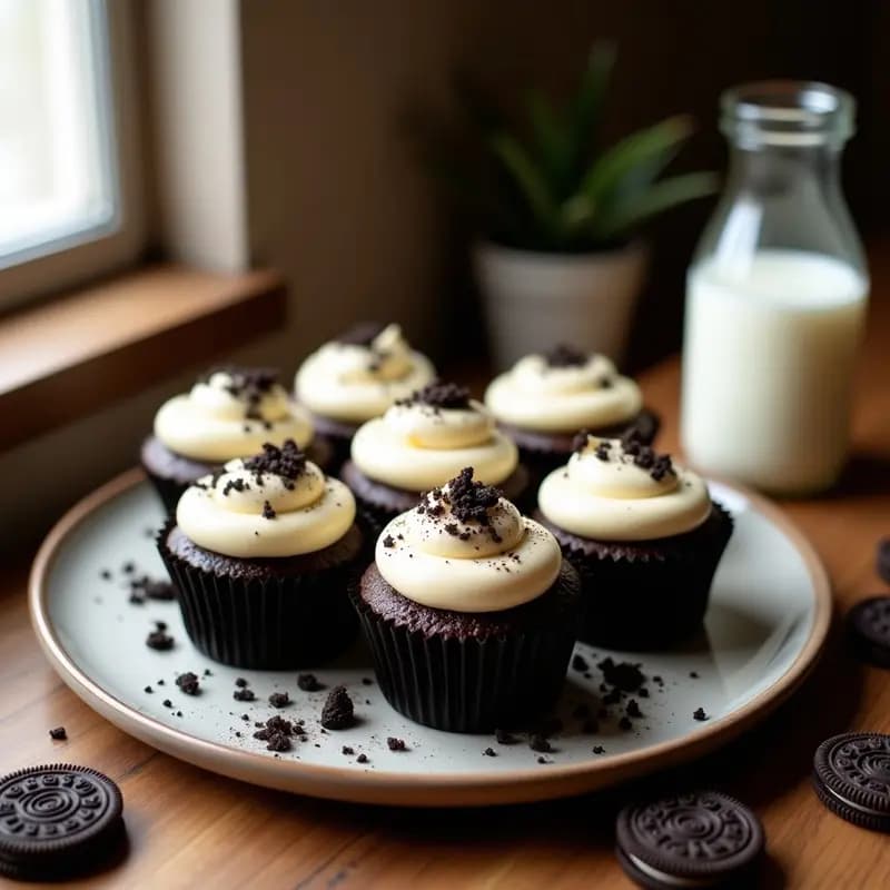 Cupcakes de Chocolate con Relleno de Mousse de Oreo y Frosting de Queso Crema: Postre Mini de Ensueño