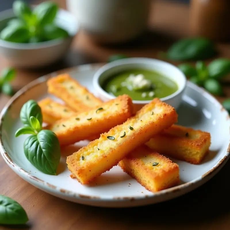 Dedos de Queso Halloumi y Pesto de Albahaca: Aperitivo en Airfryer con Toque Italiano