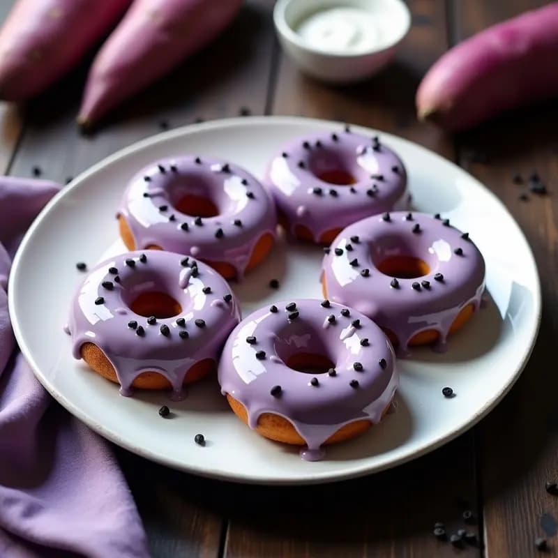 Donuts de Boniato Morado con Glaseado de Yogur Griego y Semillas de Amapola: Desayuno Fitness
