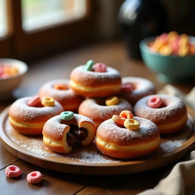 Donuts Rellenos de Nutella y Espolvoreados con Cereales de Colores: Desayuno o Merienda de Ensueño