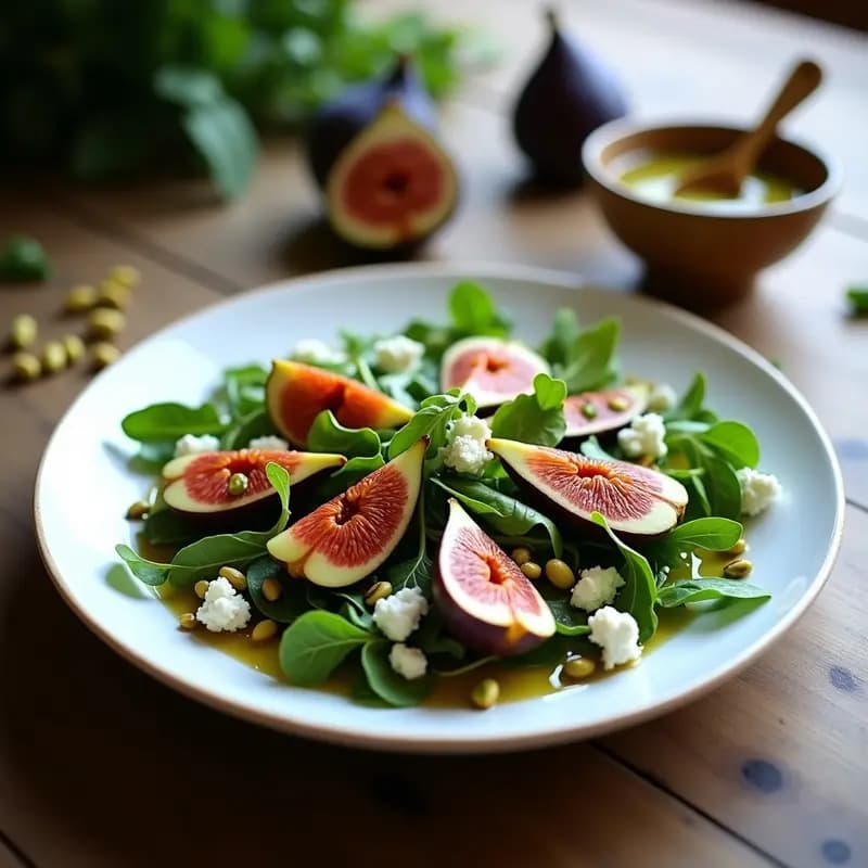 Ensalada de Rúcula, Higos Frescos y Vinagreta de Pistacho: Receta Elegante y Sin Gluten