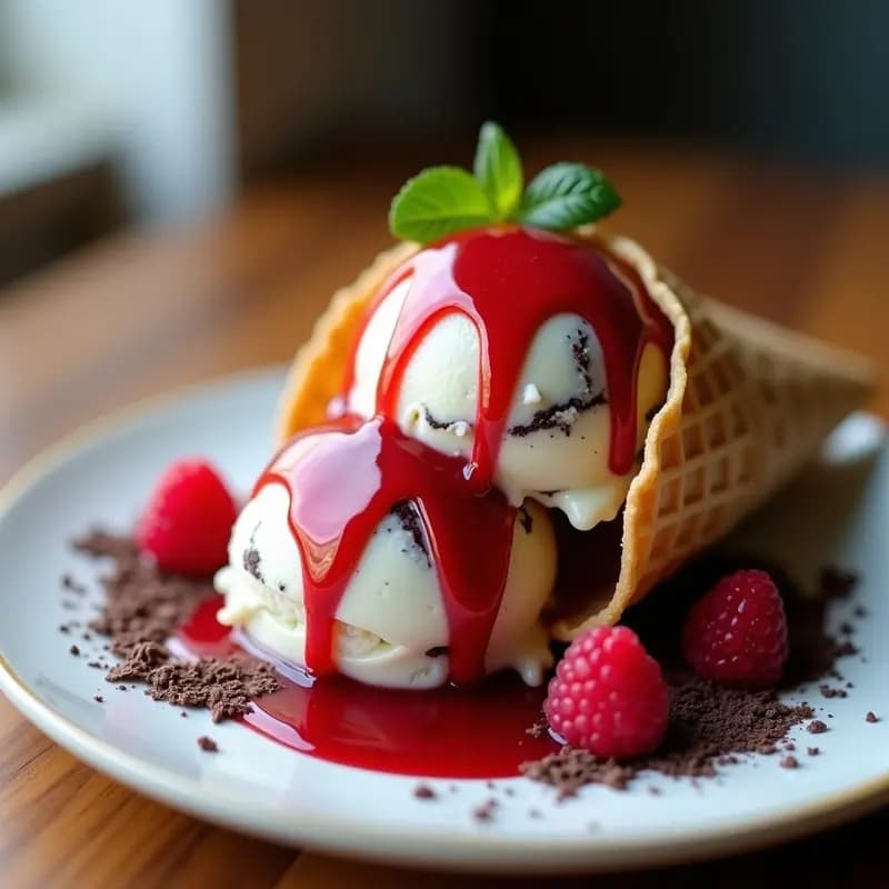 Gelato de Stracciatella con Salsa de Frambuesa: Postre Italiano Sin Lactosa en Heladera