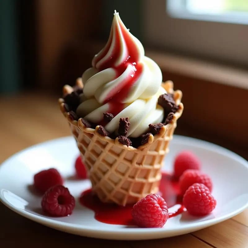 Helado de Cheesecake con Trozos de Brownie y Salsa de Frambuesa: Postre para Adictos al Queso