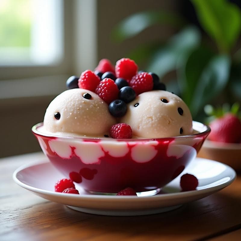 Helado de Té de burbujas con Leche de Soja y Frutos Rojos: Postre Taiwán Vegano