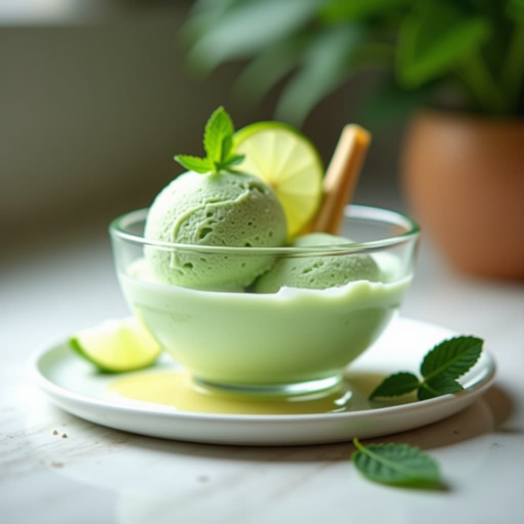Helado de Té Verde y Lemongrass con Sirope de Agave: Postre Vegano y Refrescante