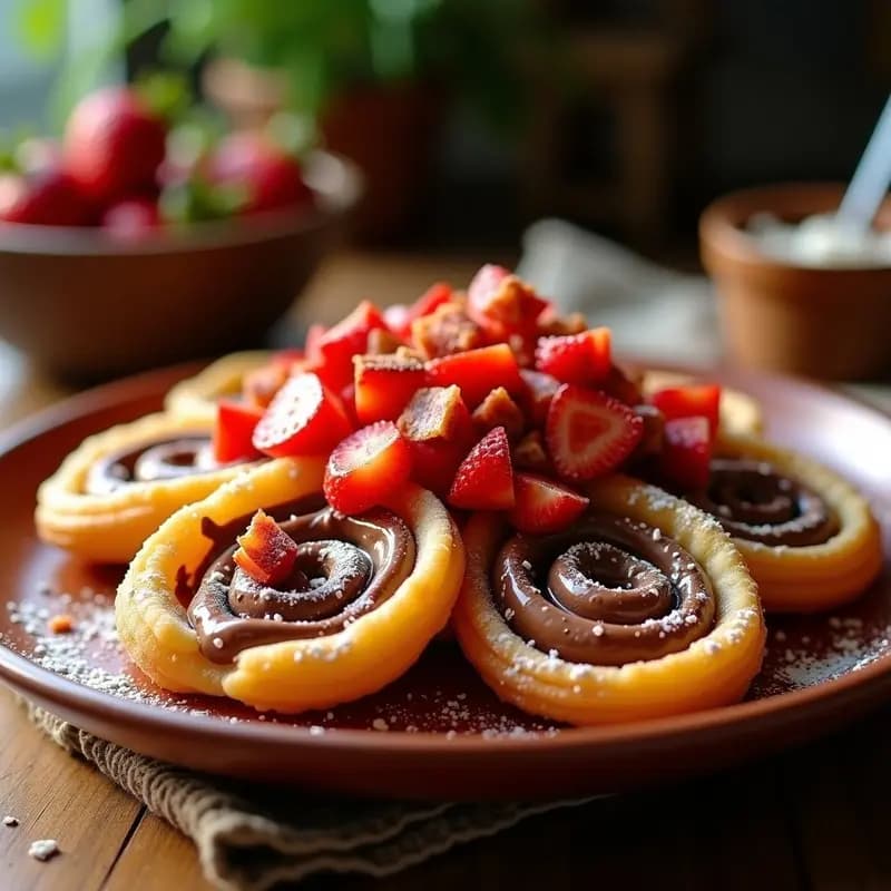 Nachos de Churros Rellenos de Queso Philadelphia y Nutella con Toppings de Fresas y Bacon: el Postre Salado-Dulce