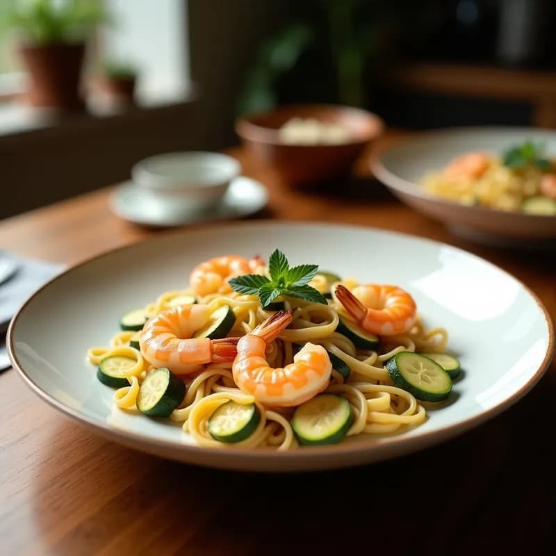 Pasta Integral con Calabacín y Gambas: Receta Ligera en Airfryer en 15 Minutos