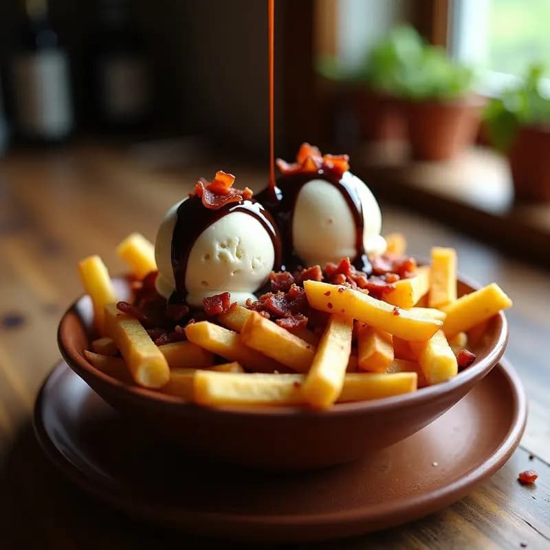 Patatas Fritas con Helado de Vainilla, Sirope de Chocolate y Virutas de Bacon: La Combinación Prohibida que Amarás