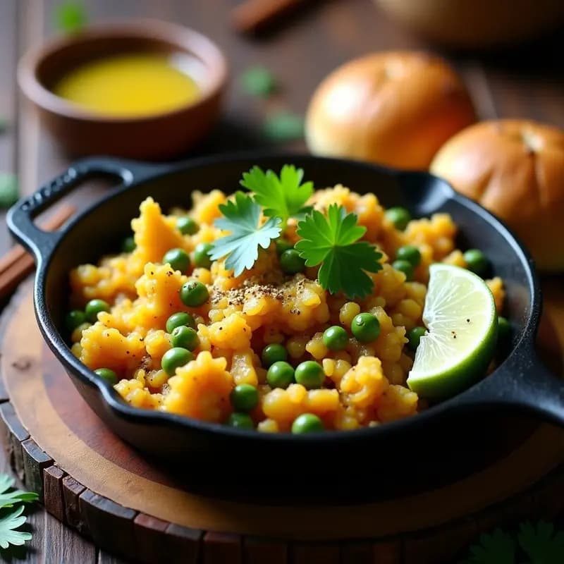 Pav Bhaji con Coliflor y Guisantes: Receta India Low-Carb en Sartén de Hierro