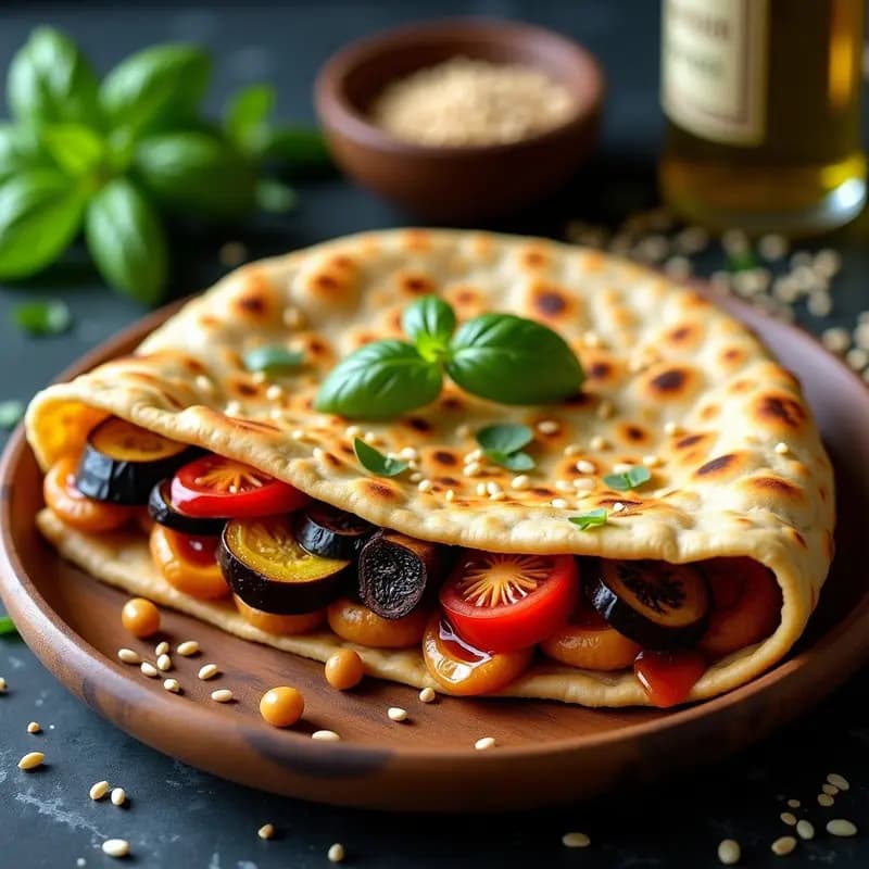 Piadina Romana de Harina de Garbanzo: Pan italiano Sin Gluten con Relleno de Berenjena