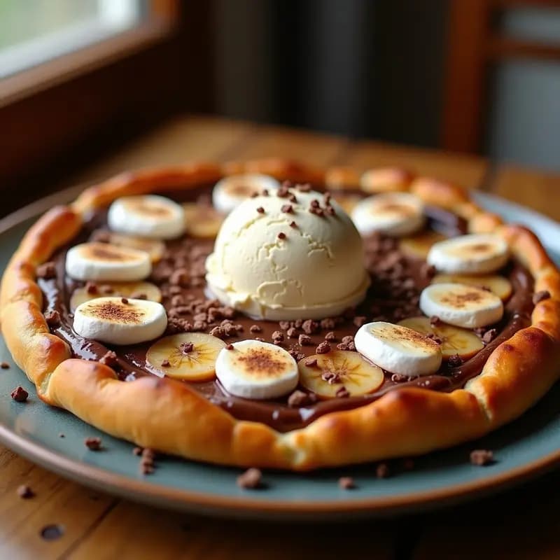 Pizza de Nutella, Plátano y Marshmallows con Helado de Vainilla: El Postre en Forma de Pizza