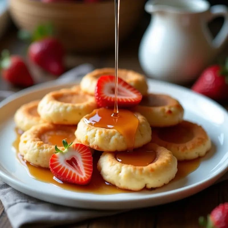 Poffertjes Holandesas con Sirope de Arce y Fresas: Desayuno Mini en 10 Minutos