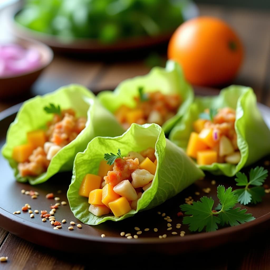 Rollitos de Lechuga con Relleno de Mango y Cangrejo a la Naranja: Entrante Vietnamita Fresco y Sin Horno