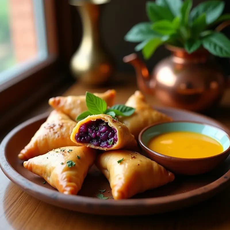 Samosa de Batata Morada y Espinacas con Salsa de Mango: Aperitivo Indo-Pakistaní en Airfryer