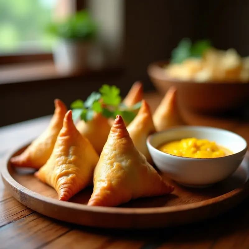 Samossa de Pollo y Cúrcuma con Chutney de Mango: Aperitivo Indio Crujiente en Airfryer