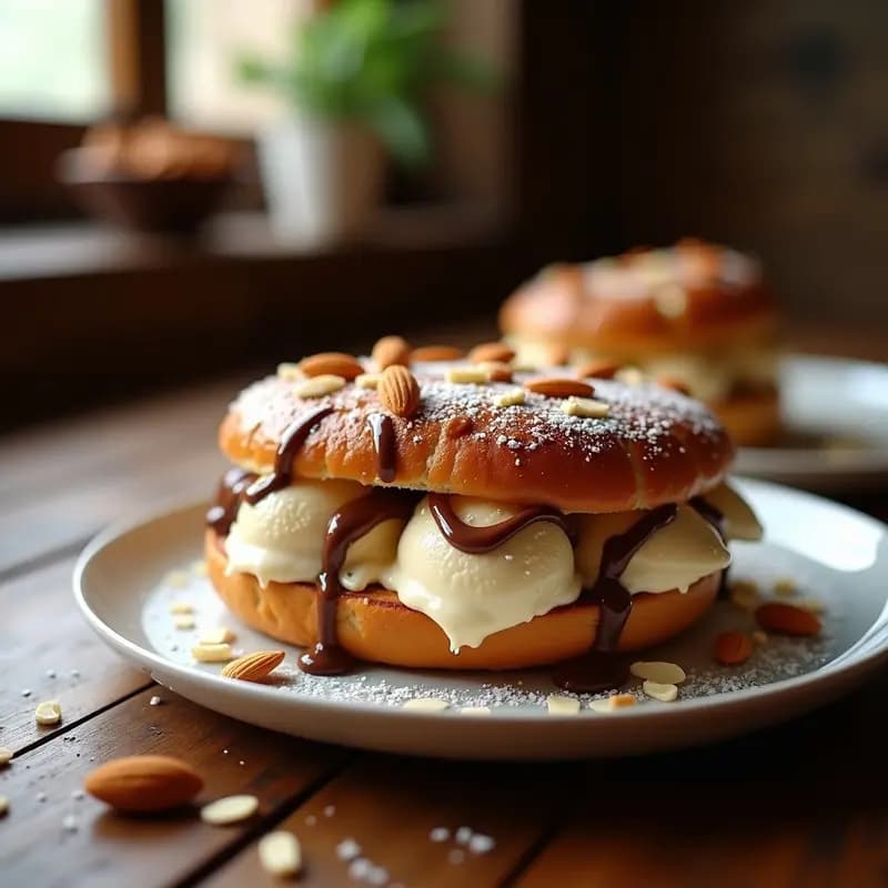 Sándwich de Helado de Turrón y Nougat entre Pan de Brioche Dorado