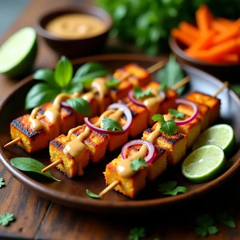 Satay de Tempeh con Salsa de Cacahuete y Limón Kaffir: Receta Indonya en Airfryer